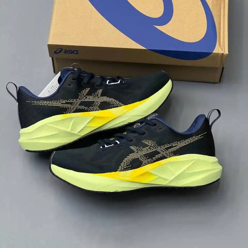 کفش اسیکس نووا بلاست ۵ سرمه‌ای لیمویی Asics Novablast 5 Navy Lime